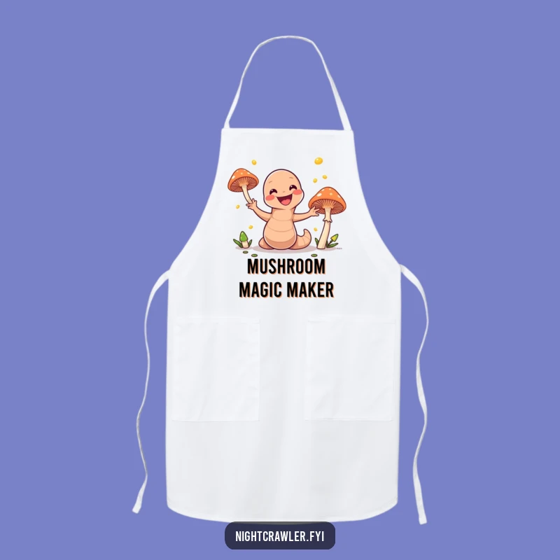 Funny Earthworm Juggling Mushrooms Apron: Cook Up Fun in the Kitchen