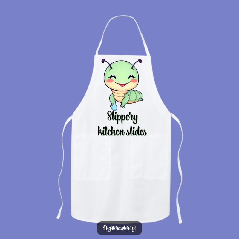 Funny Night Crawler Dewdrop Slide Apron: Cheerful Character Kitchen Fun