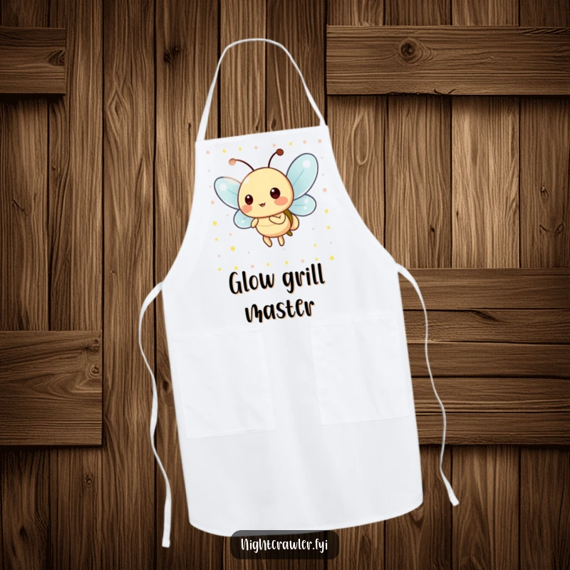 Funny Apron: Playful firefly character blinking its light while cooking, adding humor and brightness to kitchen attire.