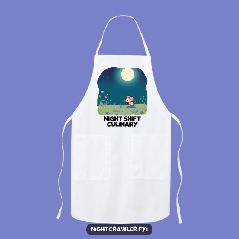 Funny Moonlit Mouse Apron: Whimsical Nighttime Kitchen Fun