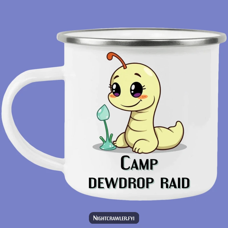 Funny Worm Dewdrop Heist Camping Mug: Adventure with a Sly Grin