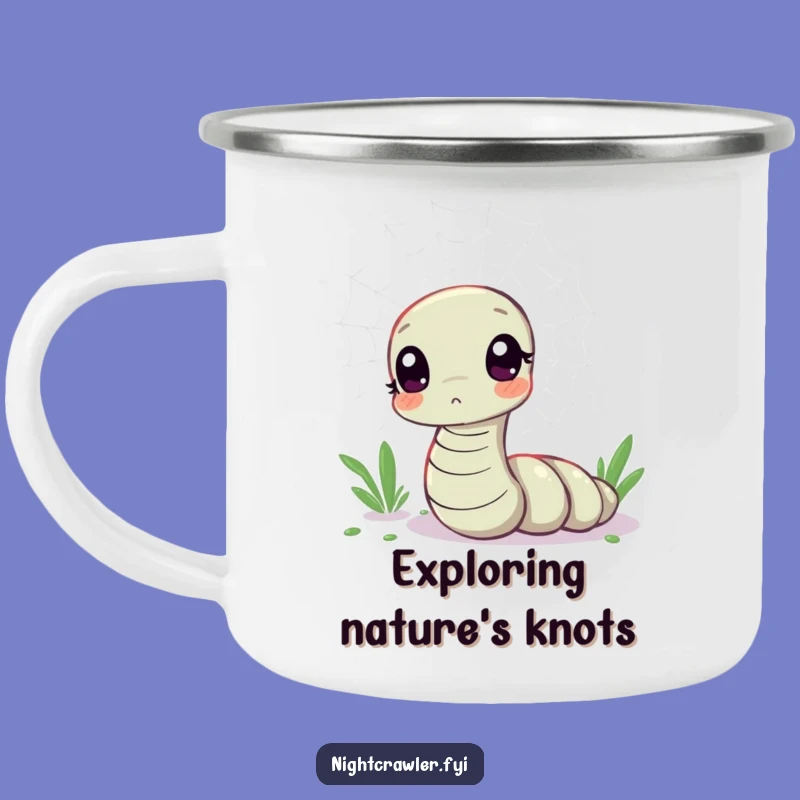 Funny Kawaii Worm Web Curiosity Camping Mug - Outdoor Worm's Shimmering Sip
