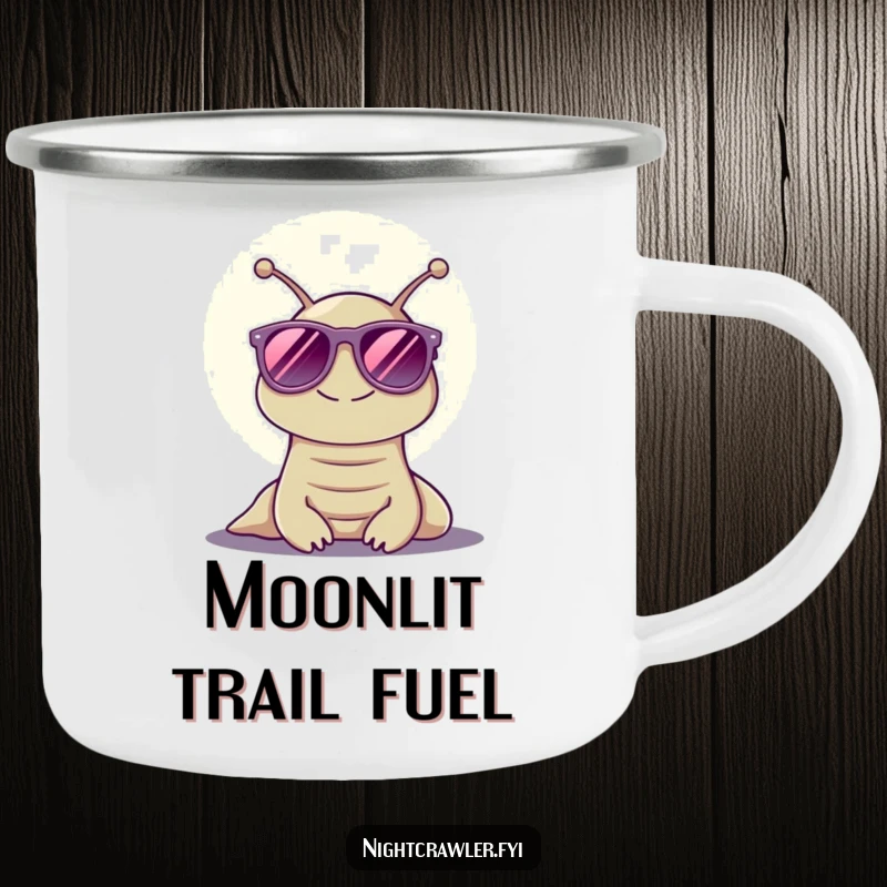 Funny camping mug featuring a cool slug in sunglasses under the moon, perfect for outdoor fun and a funny gift.