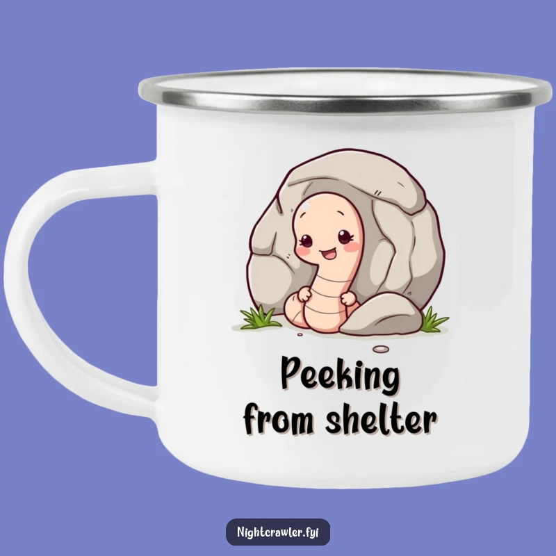Funny Shy Earthworm Pebble Camping Mug: Cozy Sips from Behind the Rock