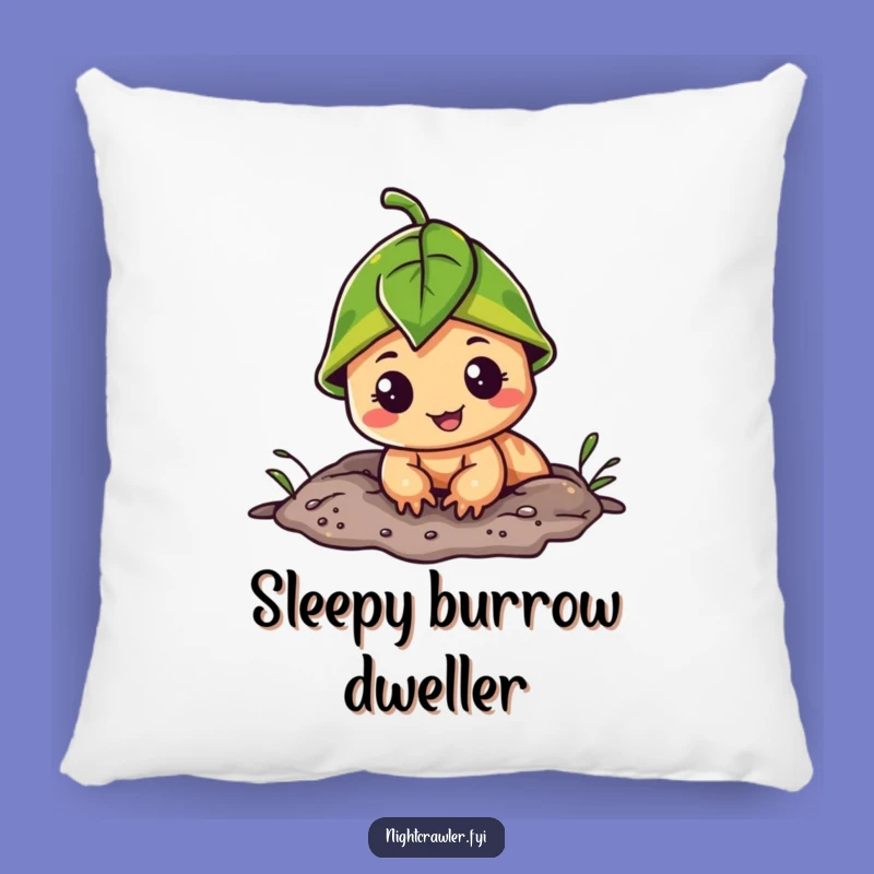Cozy Funny Leaf Cap Night Crawler Pillow: Cheerful Burrow Dweller Comfort
