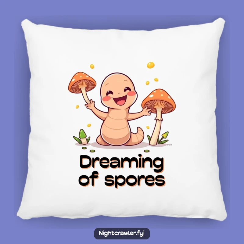 Funny Earthworm Juggling Mushrooms Pillow: Cozy Comfort with a Magical Touch