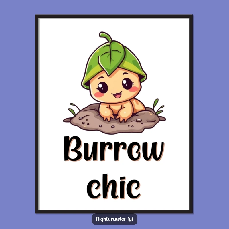 Funny Leaf Cap Night Crawler Digital Art: Cheerful Burrow Dweller Decor