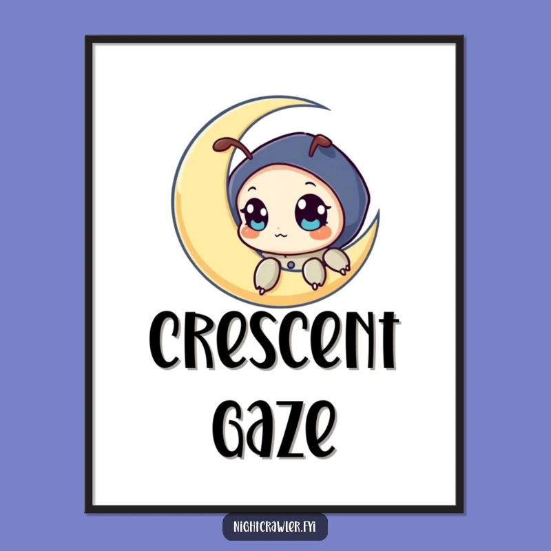 Funny Night Crawler Moon Digital Art: Whimsical Night Decor & Gift