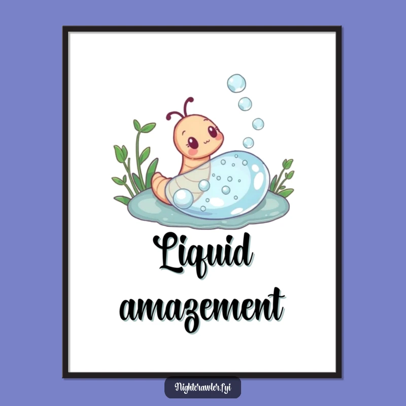 Funny Curious Dewdrop Earthworm Digital Art: Instant Wonder for Your Space