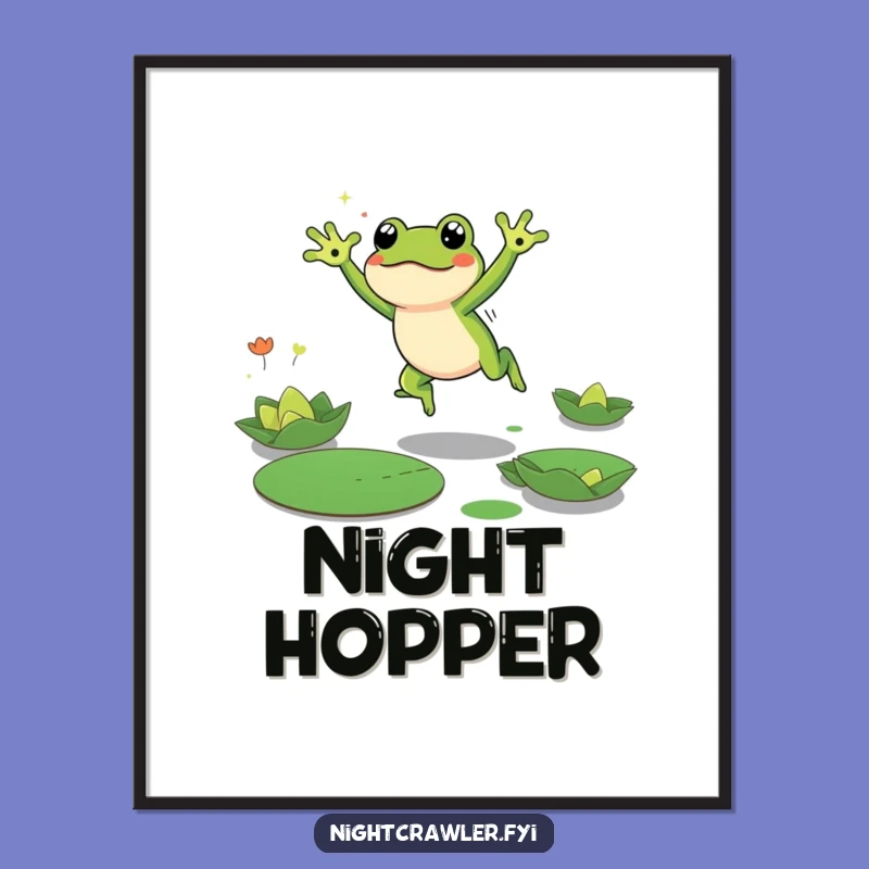 Funny Frog Digital Art: Leaping Character, Dark Lily Pad Art, Perfect Funny Gift