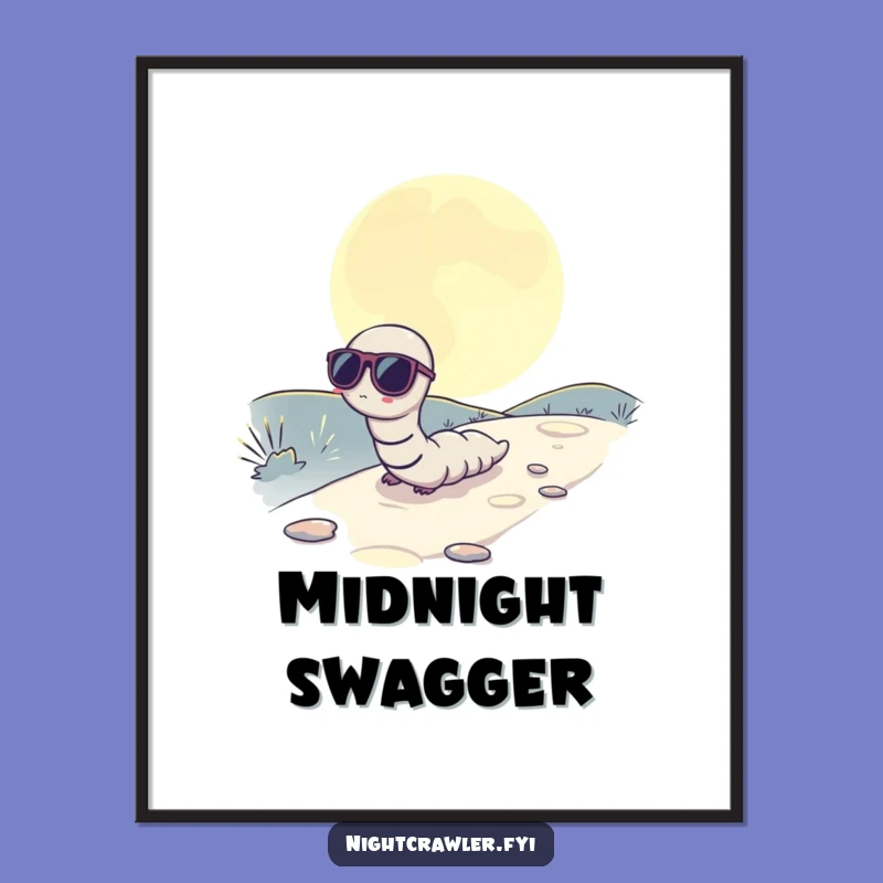 Funny Moonlit Worm Digital Art: Cool Night Scene, Printable Funny Gift