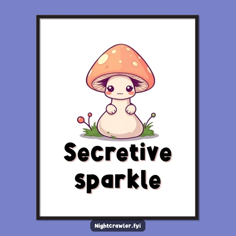 Funny Shy Worm Mushroom Digital Art - Instant Enchanting Download