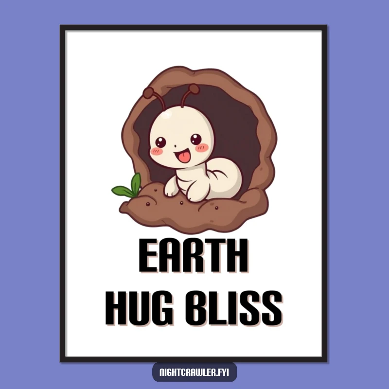 Funny Worm Burrowing Digital Art Print - Whimsical Worm's Earth Comfort