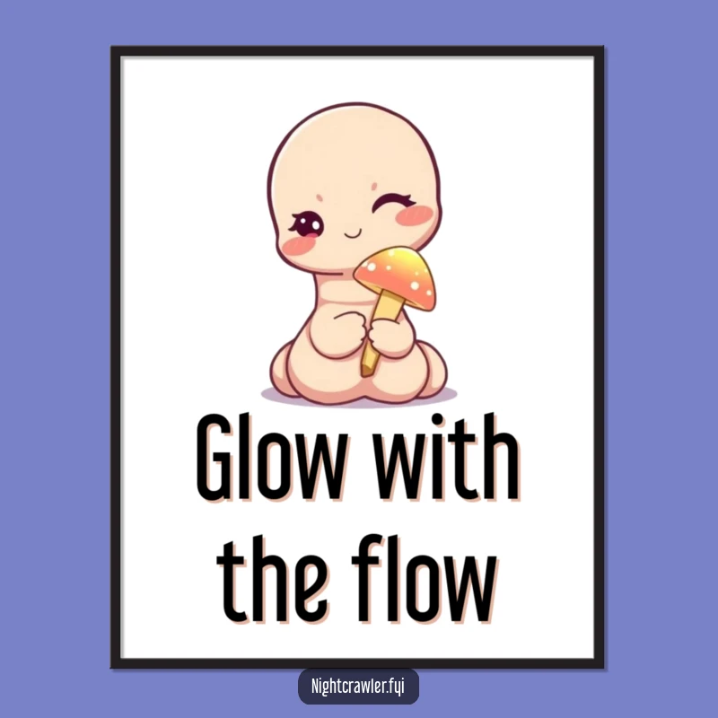 Funny Worm Winking Digital Art Print - Whimsical Worm's Mushroom Magic