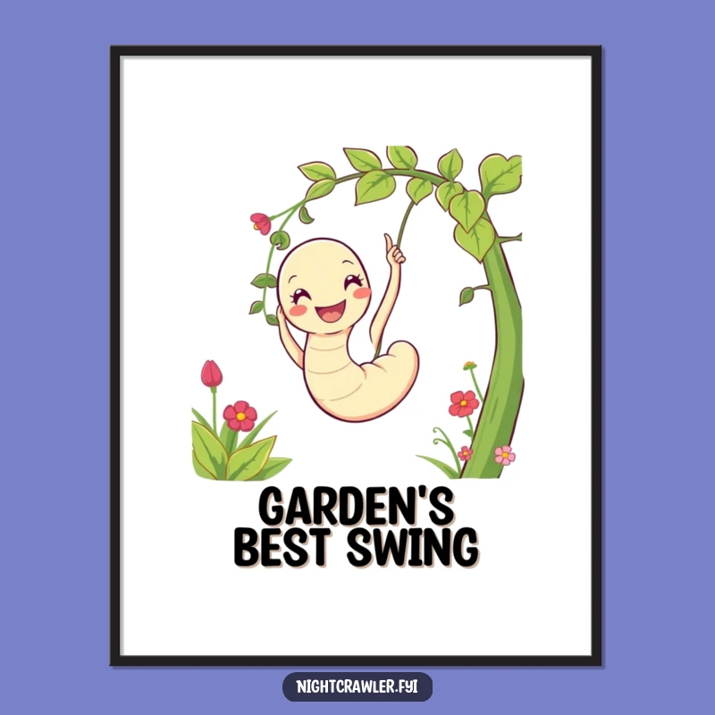 Funny Worm Digital Art: Happy Garden Swinging Character, Instant Joy Gift