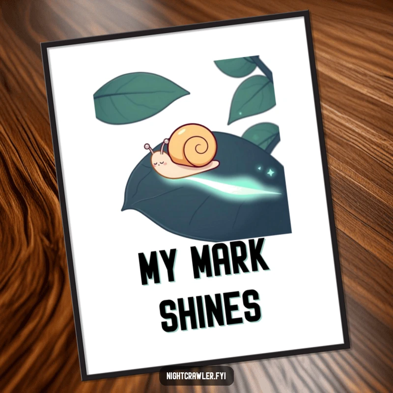 Funny Snail Digital Art Print: A happy snail leaving a phosphorescent trail, vibrant and humorous, ready to download and print.