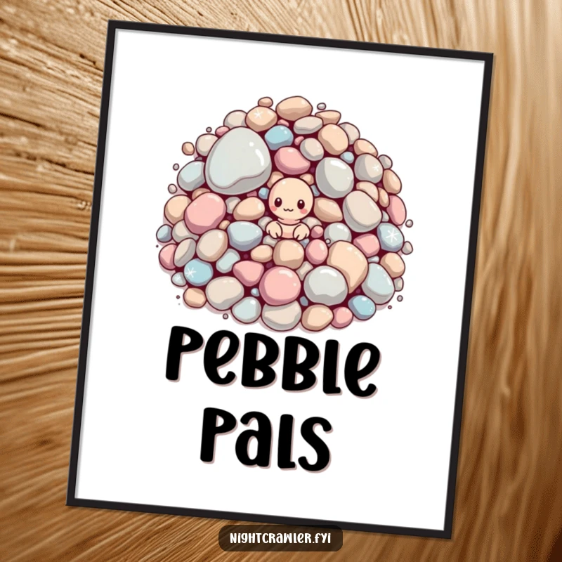 Funny digital art: tiny worm peeking from large sparkling pebbles. High-resolution quirky decor.