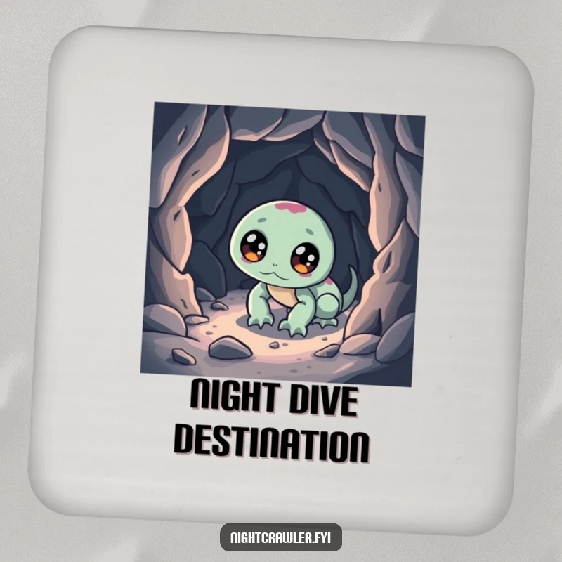 Funny drink coasters featuring a night crawler exploring a miniature cave, protecting surfaces with a touch of whimsical humor.