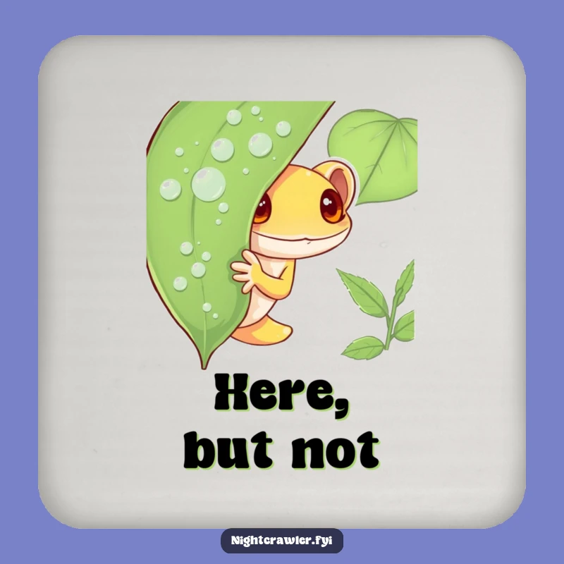 Funny Shy Gecko Coaster: Protect Surfaces Peeking Character, Dewy Leaf Charm, Perfect Funny Gift
