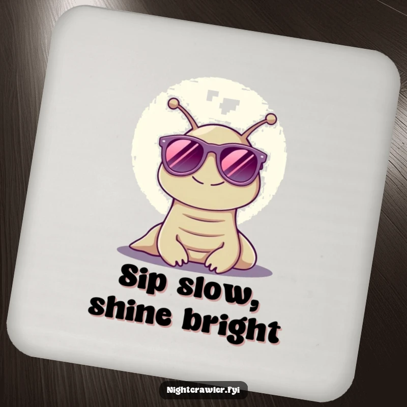Funny drink coaster with a slug in sunglasses under moonlight, a stylish and funny gift for home decor.