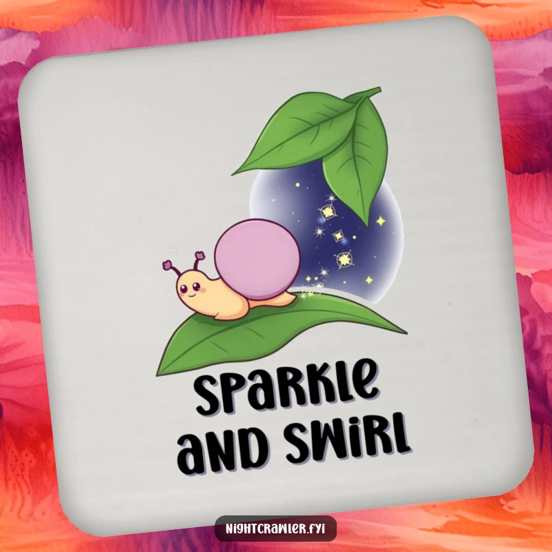 Funny Coaster: Smiling snail character leaving a sparkly trail, protecting surfaces with whimsical humor and enchanting charm.