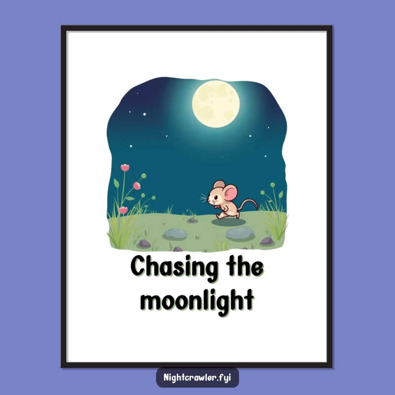 Funny Moonlit Mouse Poster: Enchanting Nocturnal Art