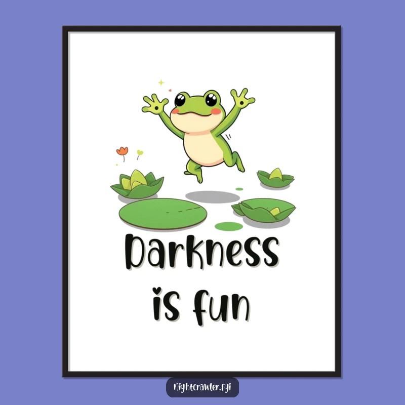 Funny Frog Poster: Energetic Leaping Character, Dark Lily Pad Art, Perfect Funny Gift