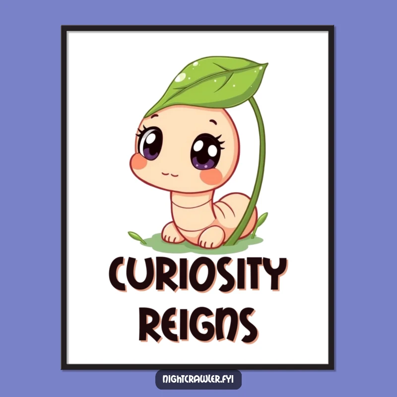 Funny Garden Watcher Poster: Worm Character, Dewy Leaf Art, Humorous Funny Gift