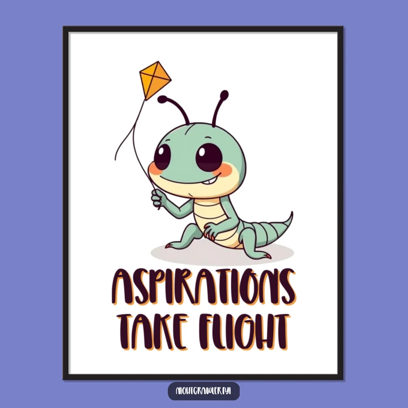 Funny Kite Flying Night Crawler Poster: Goofy Dreamer Art Print