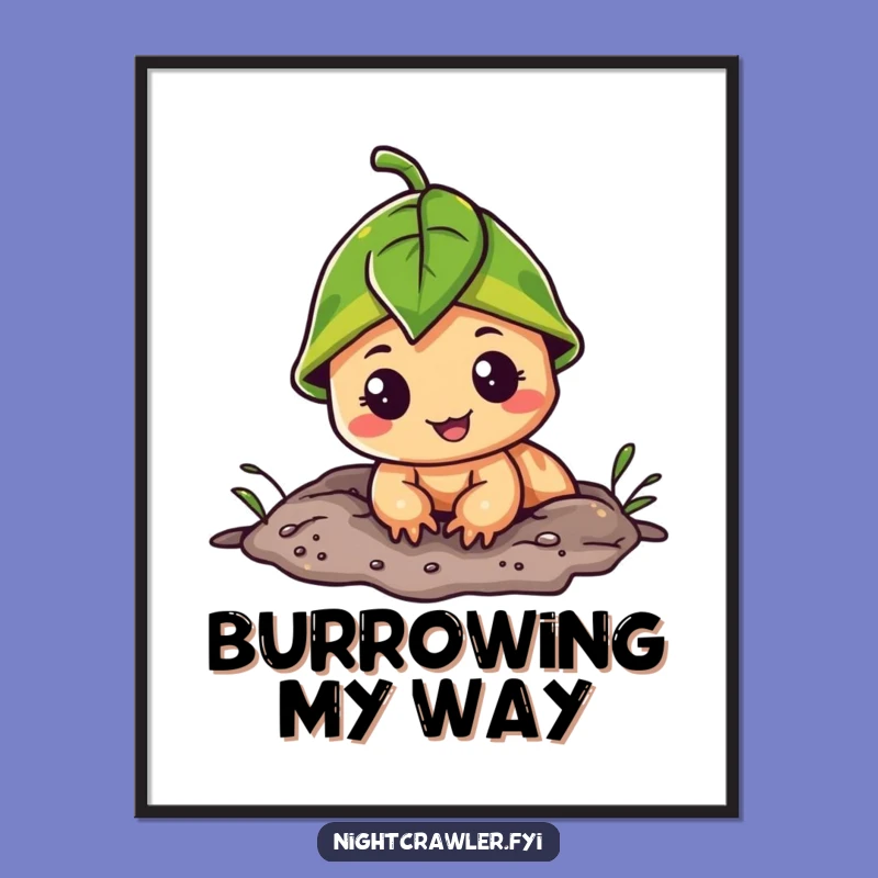 Funny Leaf Cap Night Crawler Poster: Cheerful Burrow Dweller Art