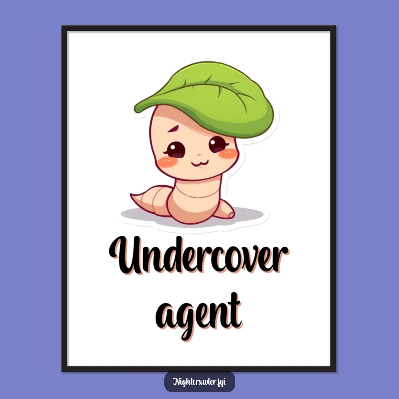 Funny Mischievous Worm Poster: Leafy Intrigue, Playful Art, Unique Funny Gift