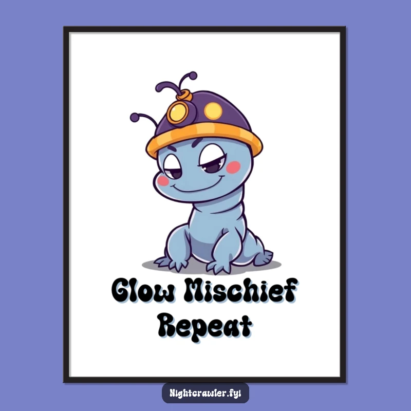 Funny Night Crawler Poster with Glowing Hat - Mischievous Character Wall Art, Unique Funny Gift