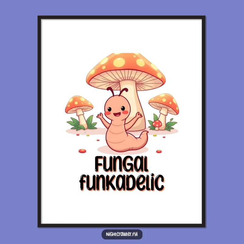 Funny Worm Dance Poster: Happy Under Glowing Toadstools Art