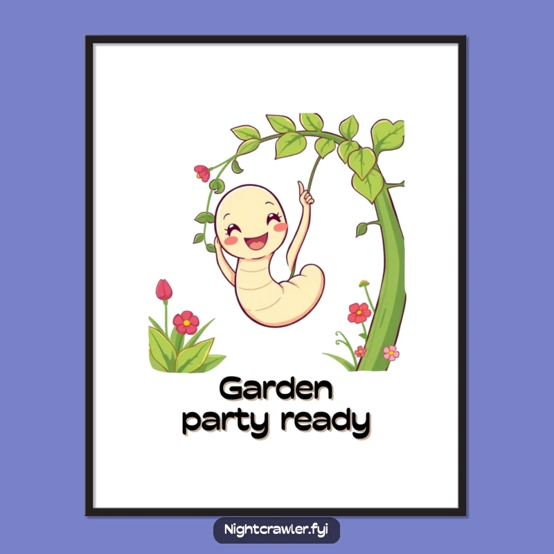 Funny Worm Poster: Happy Garden Swinging Art, Whimsical Wall Decor Gift