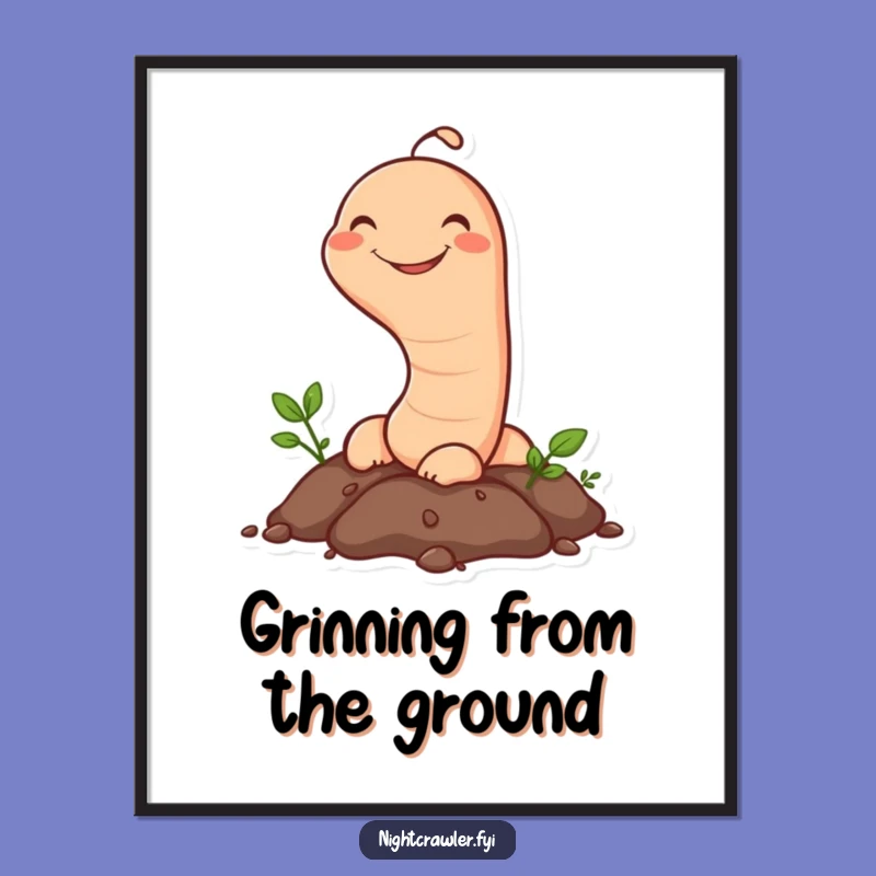 Funny Earthworm Poster: Happy Grin Peek - Hilarious Garden Art Gift