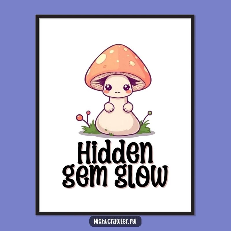 Funny Shy Worm Glowing Mushroom Poster - Enchanting Wall Art