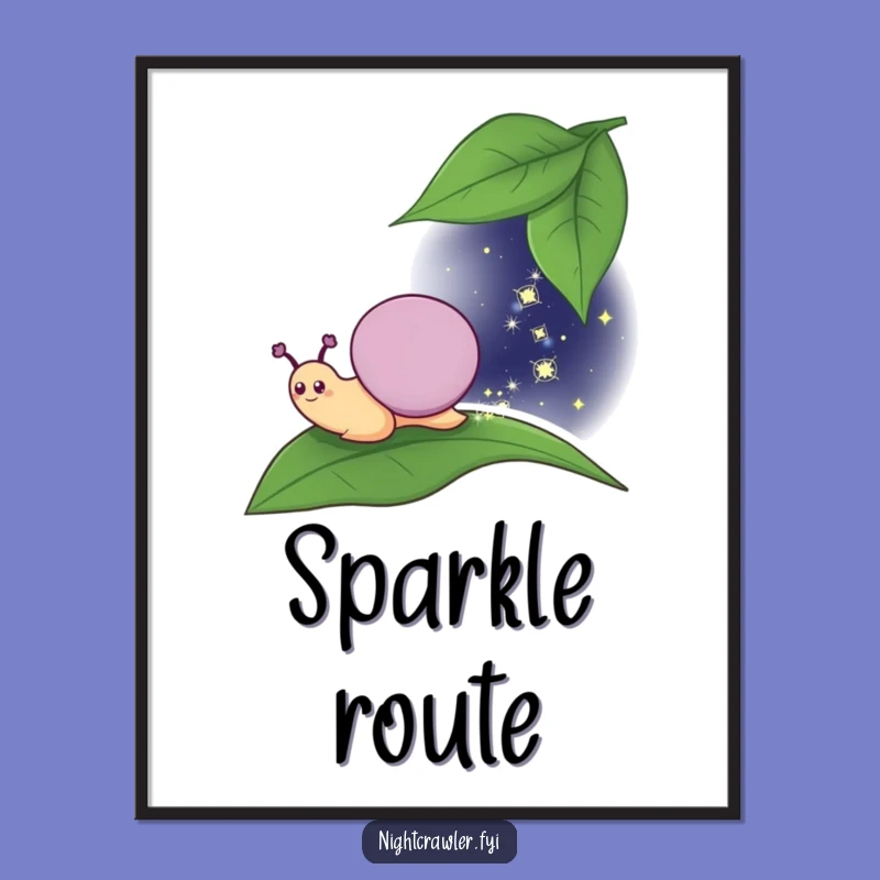 Funny Snail Sparkle Art Print, Whimsical Character Wall Decor for Enchanted Nights