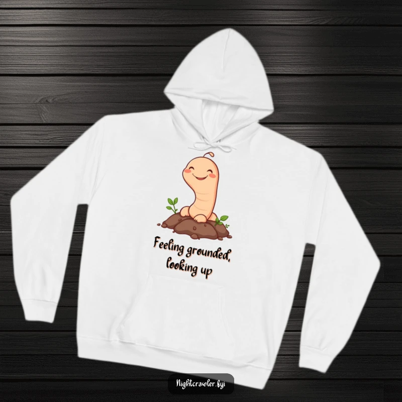 Funny Earthworm Hoodie: A smiling earthworm character pops its head out from the soil, offering humorous comfort and a connection to nature.