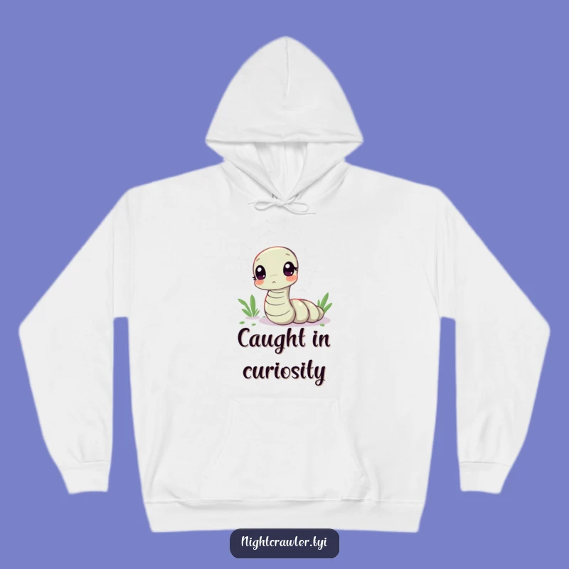 Funny Kawaii Worm Web Curiosity Hoodie - Cozy Worm's Shimmering Comfort