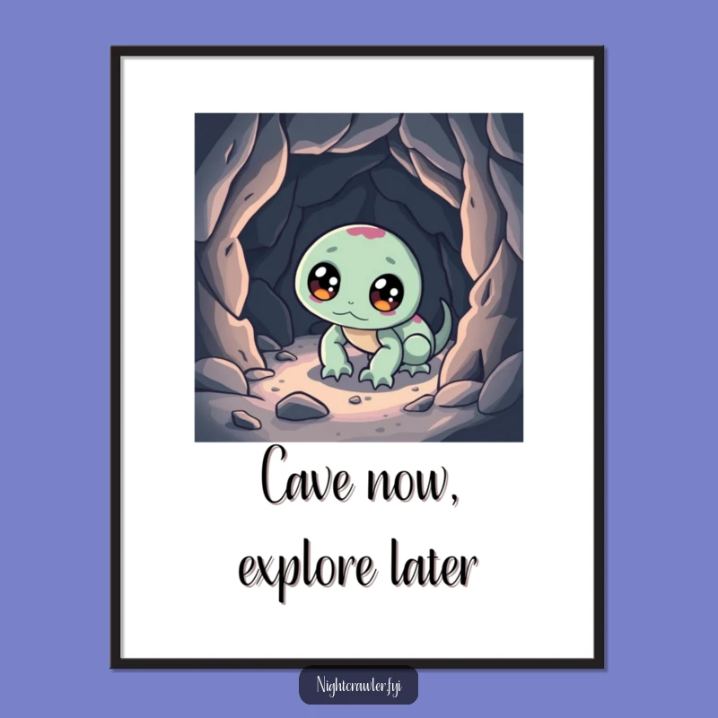 Free Printable Wall Art: Funny Night Crawler Exploring a Cave - Humorous Downloadable Art