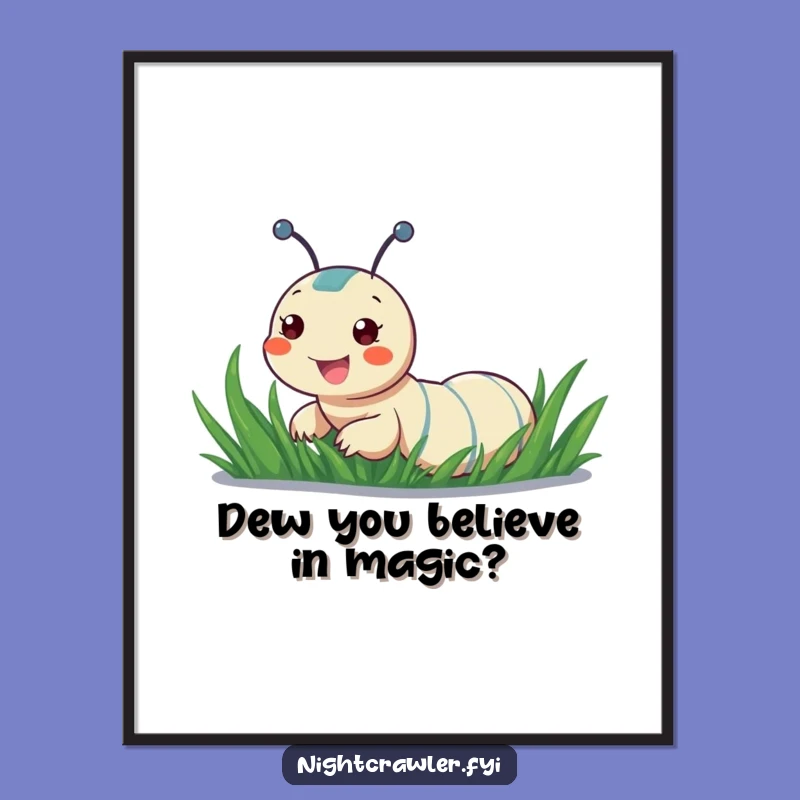 Free Printable Wall Art: Night Crawler Sliding Down Grass - Humorous Downloadable Art