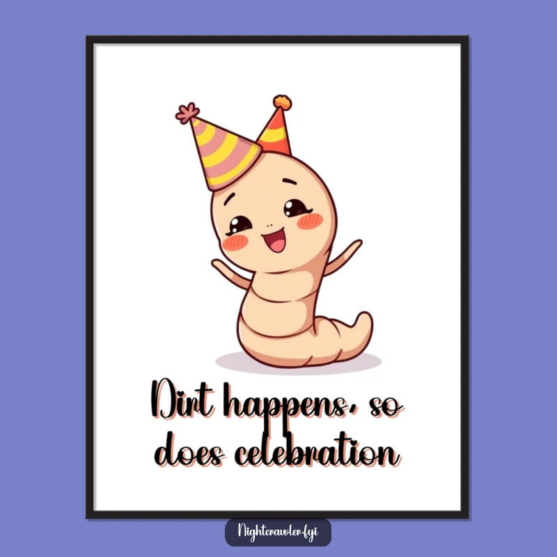 Free Printable Wall Art: Funny Wiggling Earthworm, Cute Party Hat Decor for Your Room