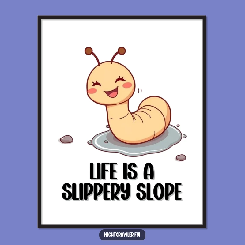 Free Printable Wall Art: Funny Worm Sliding Down Pebble, Downloadable Joy