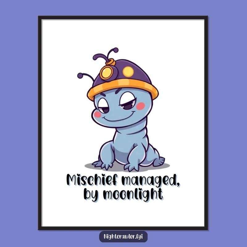 Free Printable Wall Art: Mischievous Night Crawler with Glow Hat, Funny Downloadable Art for Room Decor