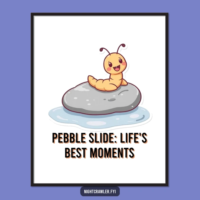 Funny Free Printable Wall Art: Worm Sliding Pebble, Quirky Downloadable Decor