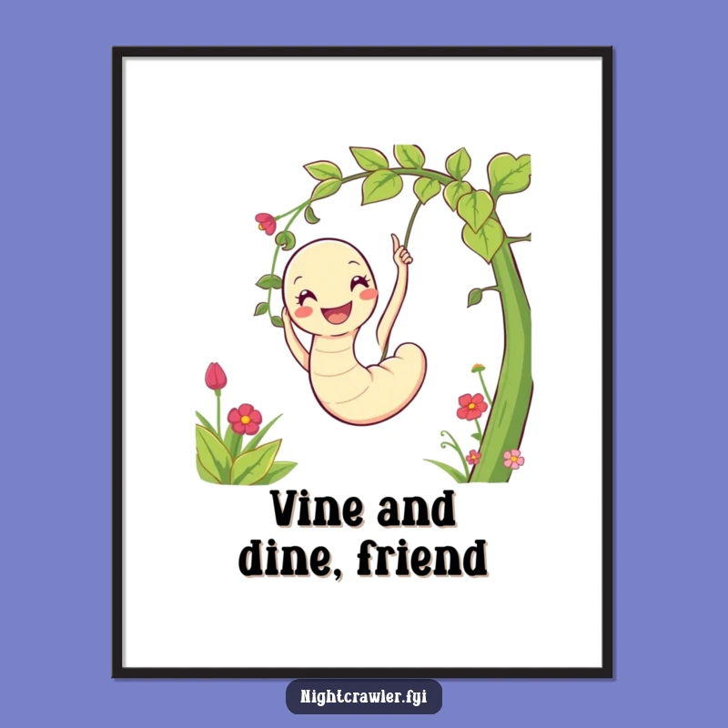 Funny Free Printable Wall Art: Worm Swinging Vine - Whimsical Downloadable Garden Decor
