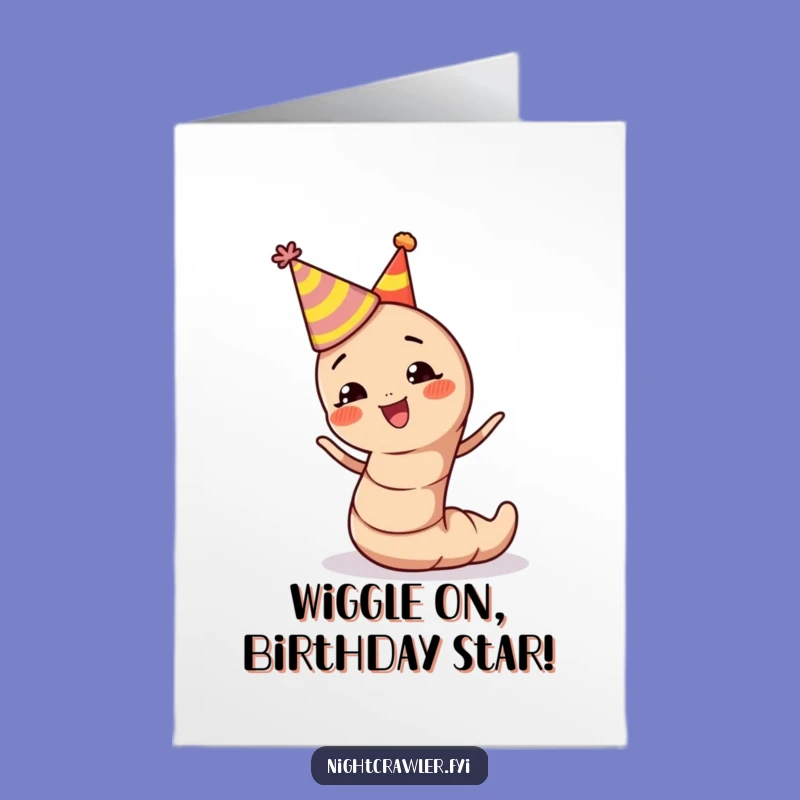 Free Printable Birthday Card: Funny Earthworm Party Hat, Wiggling with Joyful Excitement