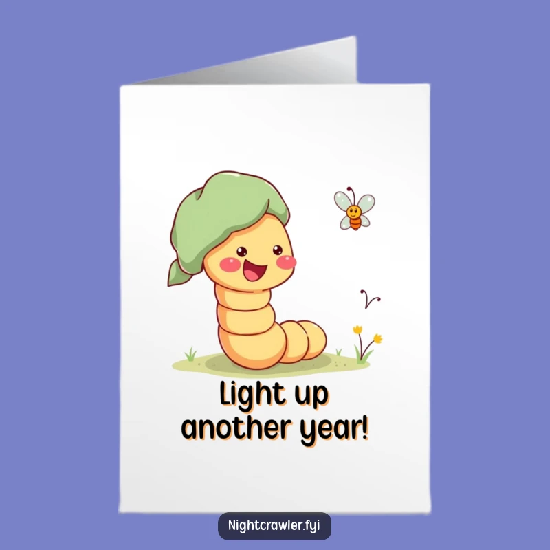 Free Printable Birthday Card: Funny Worm Guides Firefly, Downloadable Wishes for a Bright Celebration!