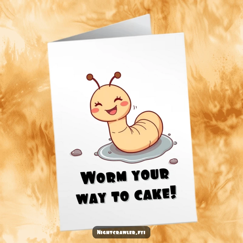 Funny Free Printable Birthday Card featuring a worm gleefully sliding down a wet pebble with a huge grin.