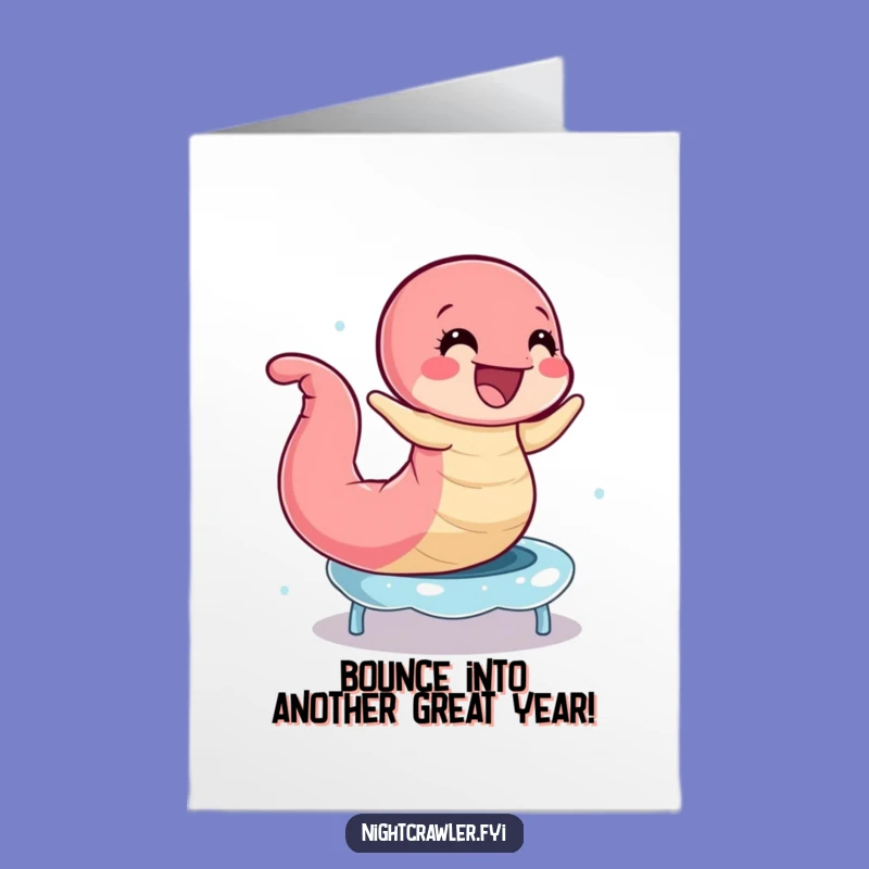 Free Printable Happy Birthday Card: Bouncing Earthworm Trampoline Fun, Downloadable Gift